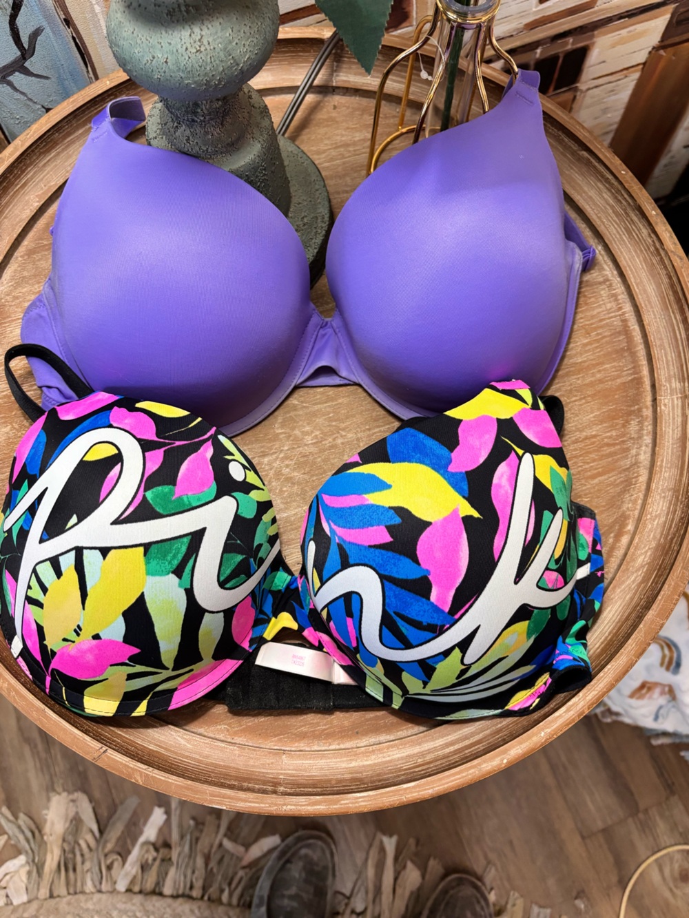 PINK Victoria's Secret Purple Strapless & Multicolor Printed Bras 36DD